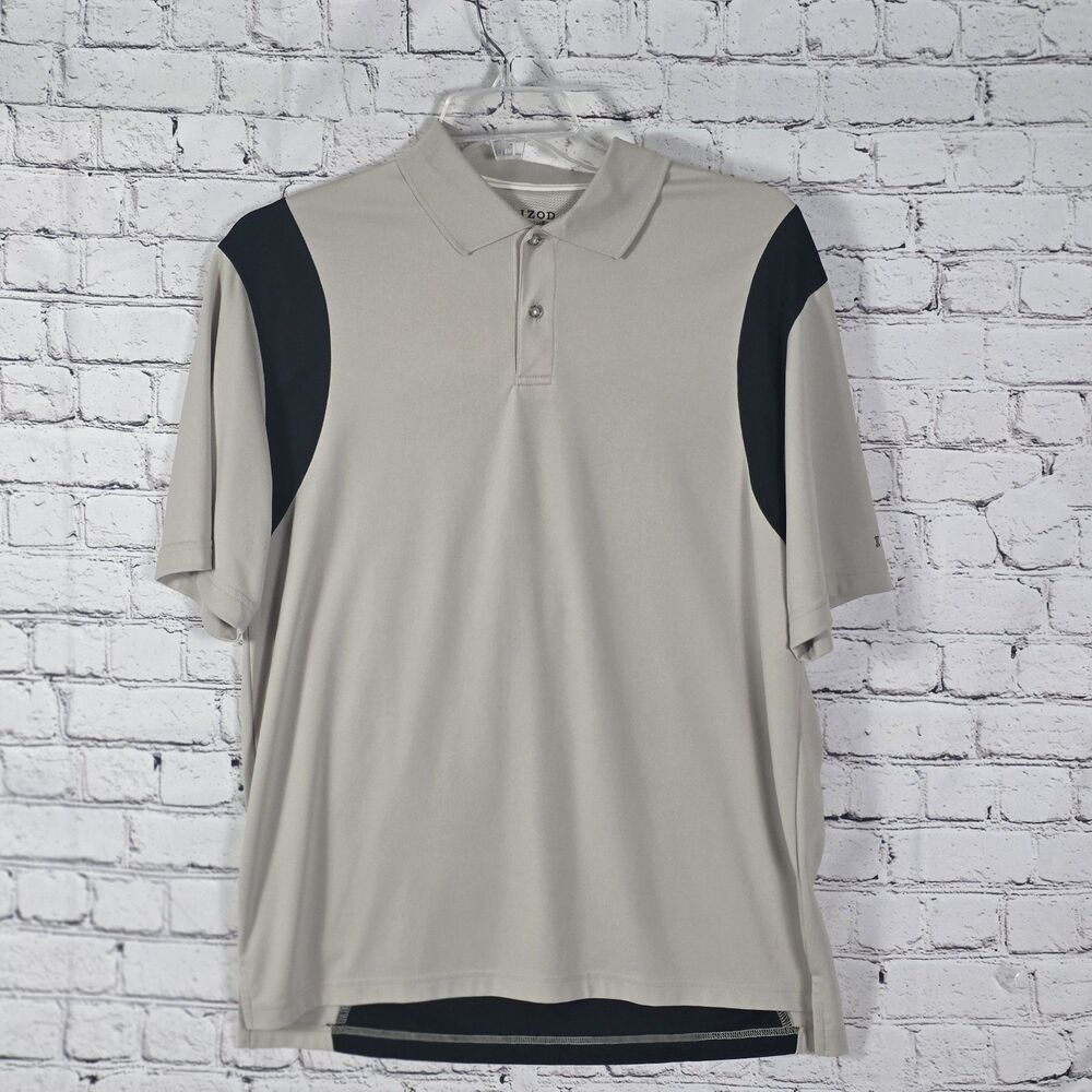 Izod Men's Large  Beige And‎  Black PGA Short Sleeve Polo Shirt
